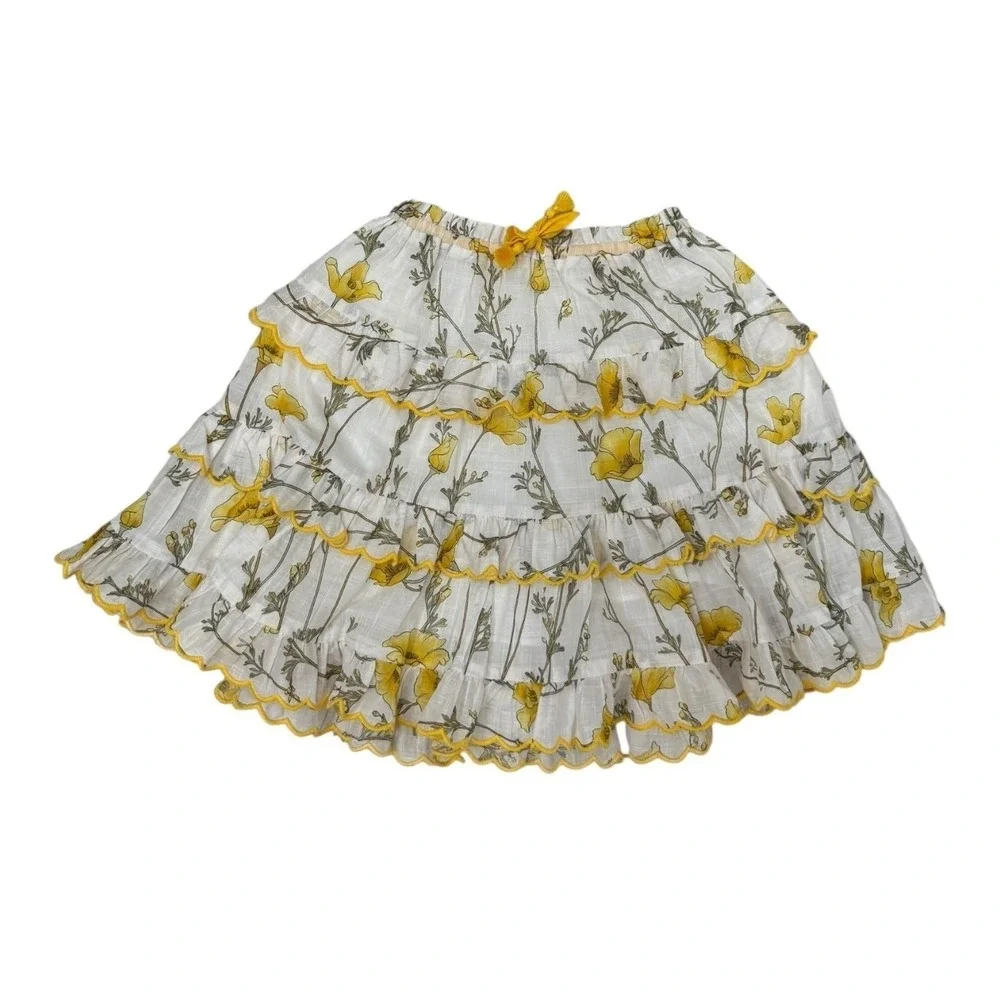 Zimmermann Jeannine Matching Skirt Set Yellow Floral Girls 6/8 Logo Print